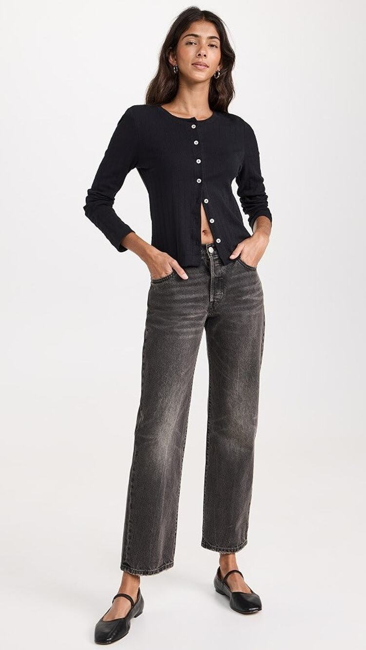 LESET Pointelle Classic Crew Cotton Cardigan - S